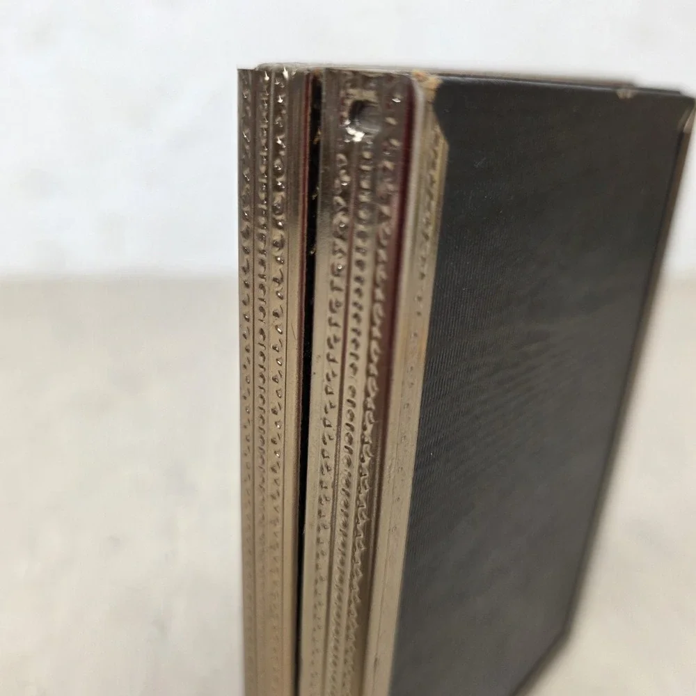 Vtg Gold-Toned Brass Double‎ Hinged Picture Frame | Ornate Geometric Border